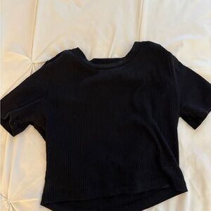 White Fox Black Ribbed Cropped Short Sleeve Top